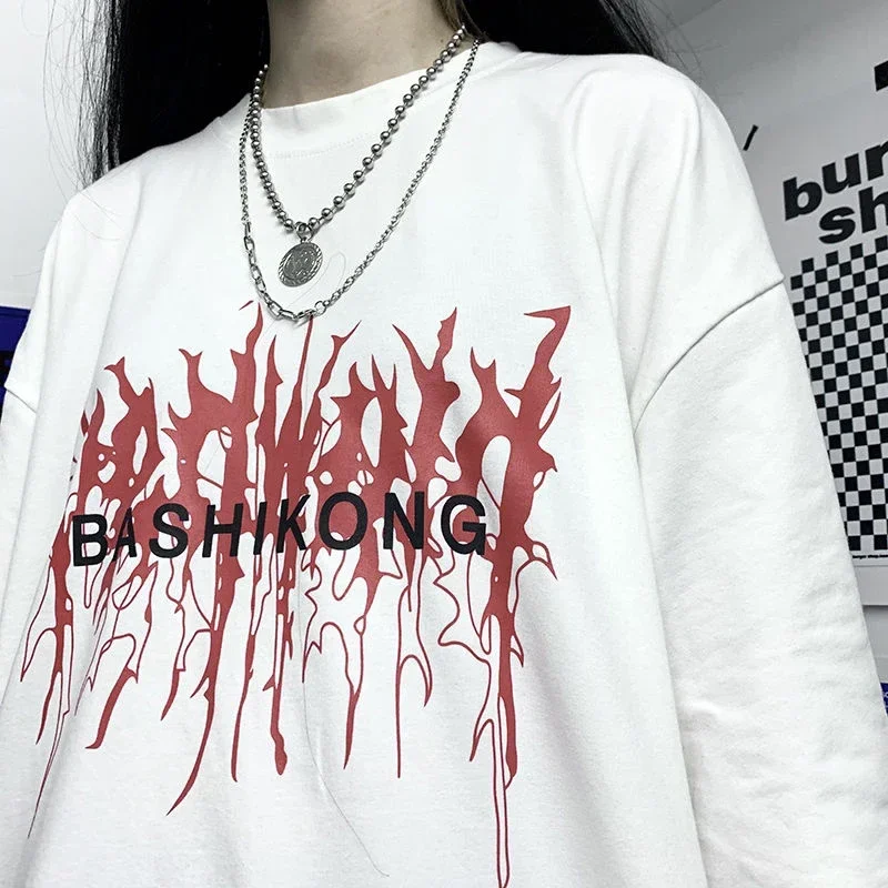 

Women's T-shirt Lightning Print Harajuku Oversized T Shirts Short Sleeve Summer Female Tee Streetwear Tops Goth Clothes Y2k