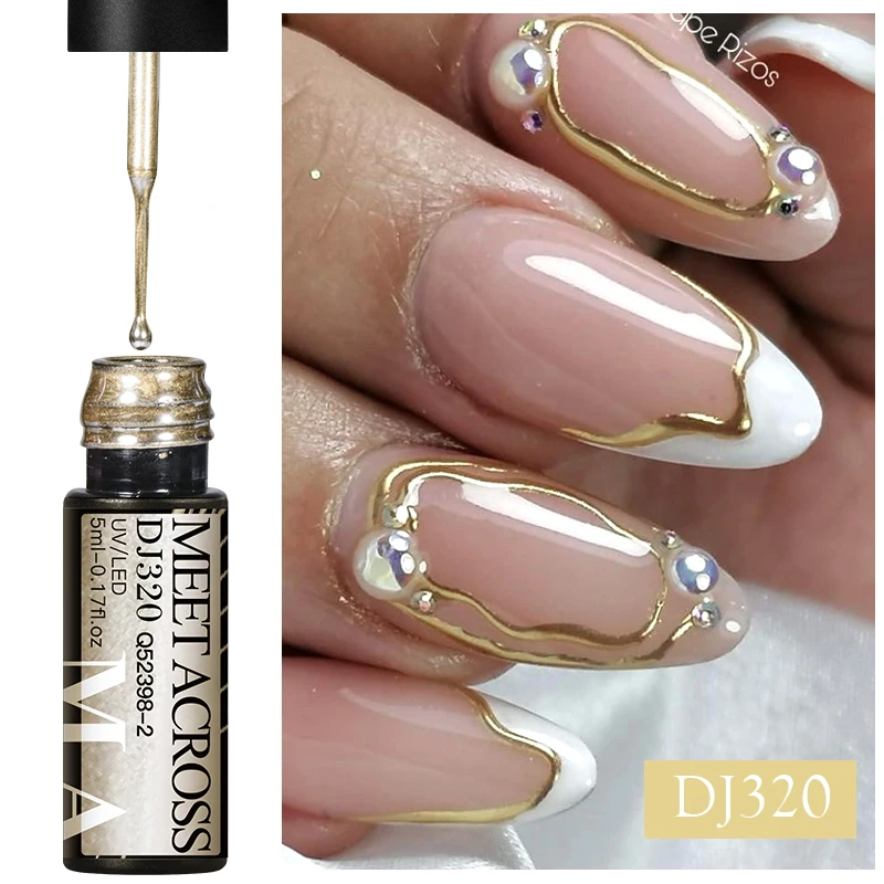 MEET ACROSS Metallic Gold Sliver Pink 5ml Liner Gel Nail Art Polish Painting Mirror Gel Graffiti Stripe Design Varnish DIY