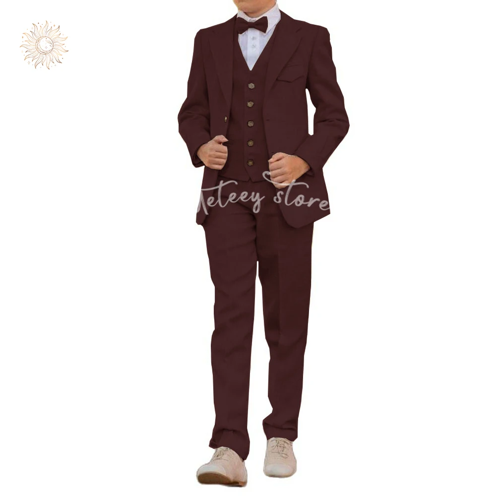 Tuxedo Boys Slim Fit 3 Piece Solid Color Suits Formal Wedding Groomsmen Prom