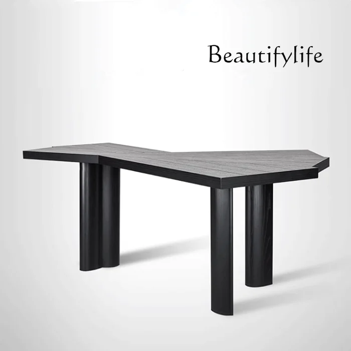 

Italian Minimalist Special-Shaped Desk Study Black Office Computer Solid Wood Boss Desk Creative Workbench