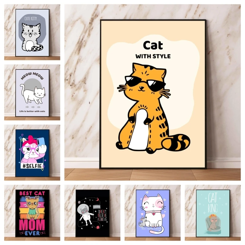

Print On Canvas Cute Kitty making Selfie Hanging Poster Toys Gifts Modern Living Room Children's Bedroom Decor Wall Art