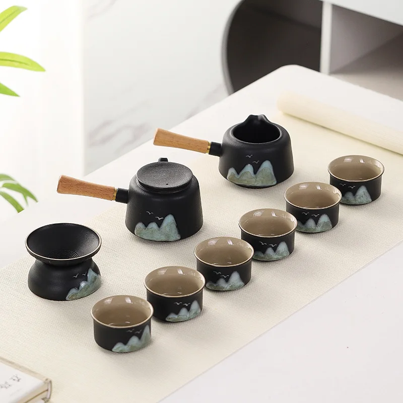 11pcs Japanese Travel Tea Set with Teapot Tea Cups And Bamboo Tray Hand-Painted Ceramic Tea Set with Gift Box And Storage Box