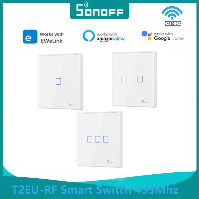 

SONOFF T2EU-RF 86 Type Smart Switch Wall Panel Sticky 433MHz Wireless RF Remote Control For 4CHPROR3 SlampherR2 TX Wall Switch