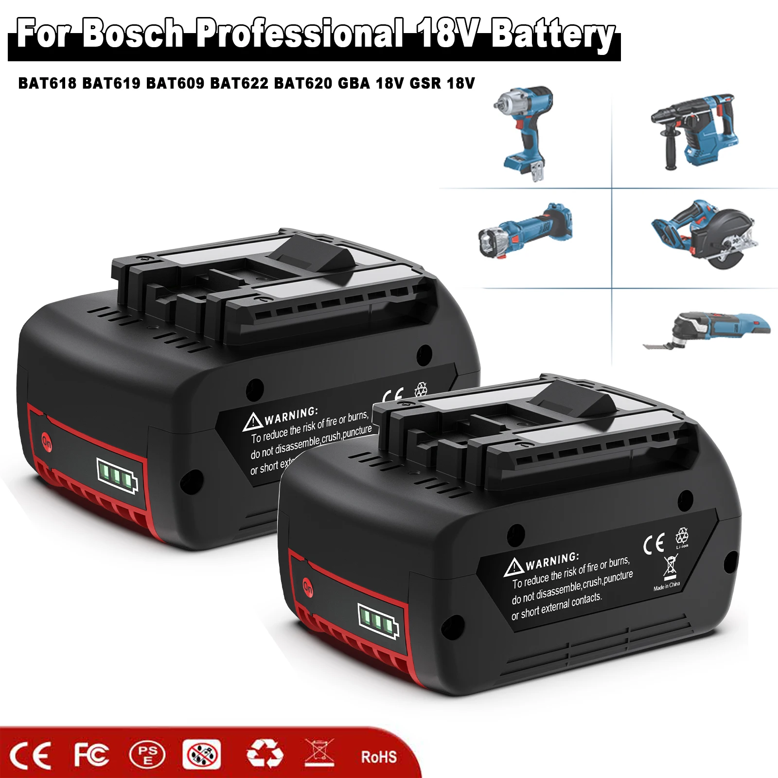 4×18V 7.0Ah BAT609 Li-on Pour Bosch Professional Batterie GBA 18V BAT618 BAT620 BAT610G GSR GSB GBH GDR GDS GKS GSA GSK 260736092 2607336169 - Foto 7