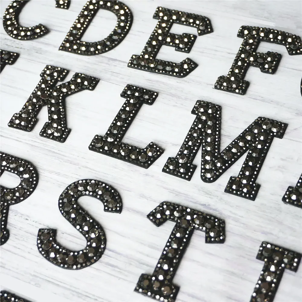 Rhinestone Letter Patches Black  Iron Patches Alphabet Letters - Black 26 Sew  Iron - Aliexpress