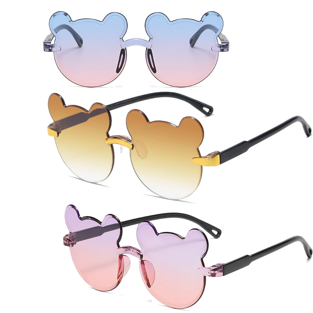 Kids Sunglasses Cartoon Bear Sunglasses for Boy Girl Children Rimless Sunglasses UV400 Outdoor Travel Skiing