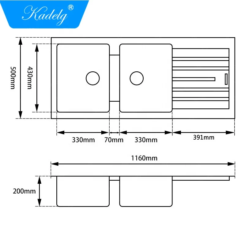 CE Certificated Double Bowl Black Quartz Sink Composite Granite Kitchen Sink With Drainboard