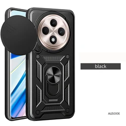 Premium Armor Case with Slide Camera Lens Protector and Ring Stand for Reno 12 FS  (12F 5G) (Black)