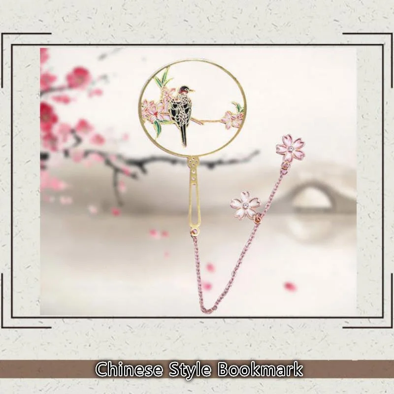 Metal Round Fan Bookmark Chinese Retro Color Drip Oil Tassel Round Fan Bookmark Student Supplies Retro Bookmark Gift