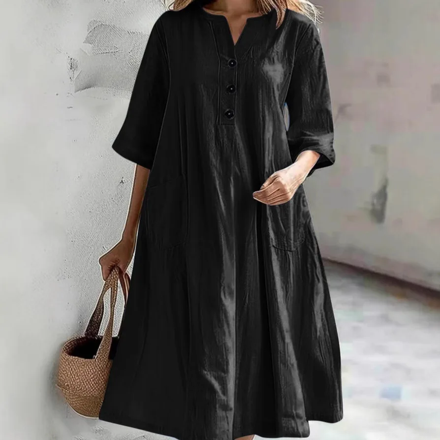 Cotton Linen Casual Beachwear Dress for Women