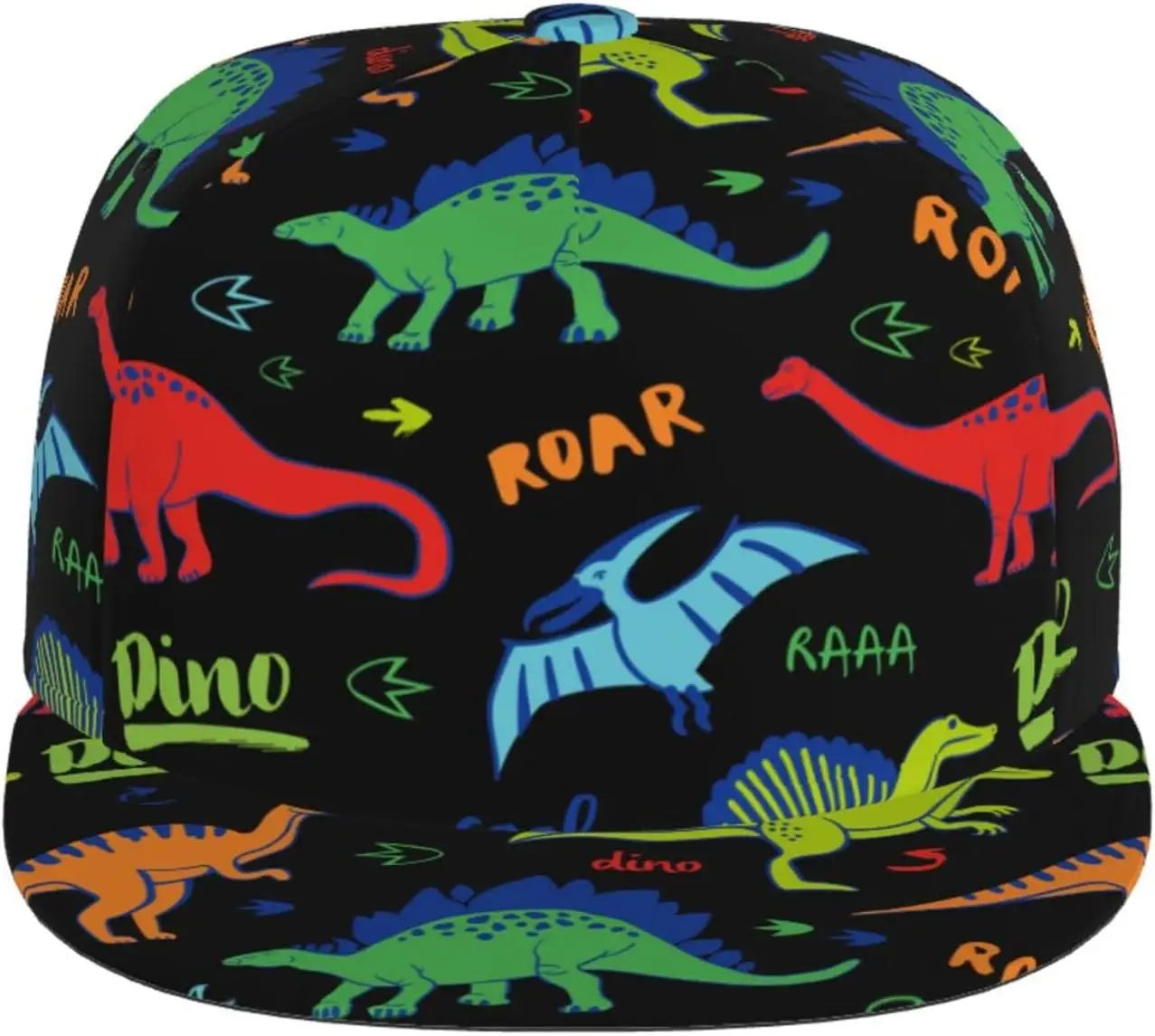 Dinosaur Flat Bill Hat, Unisex Snapback Baseball Cap Hip Hop Style Flat Visor Blank Adjustable 2