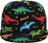 Dinosaur Flat Bill Hat, Unisex Snapback Baseball Cap Hip Hop Style Flat Visor Blank Adjustable 2