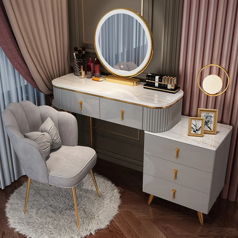 

Nordic dressing table small apartment bedroom multi-functional modern minimalist light luxury paint makeup table dresser vanity