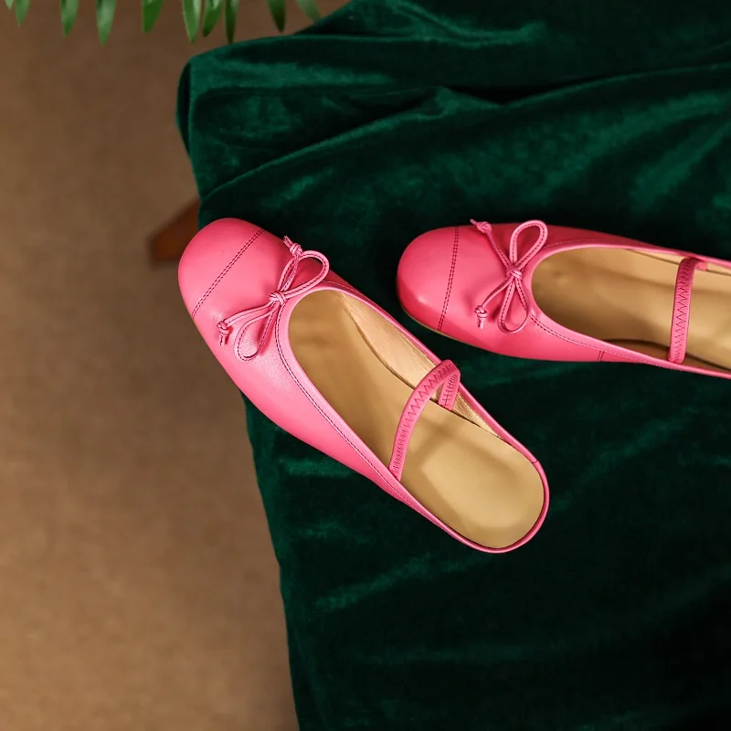

Women Mule Slippers Basic Style Cute Flat Shoes Sheepskin Closed Toe Mules Spring Autumn Women Flats Butterfly-Knot Slippers