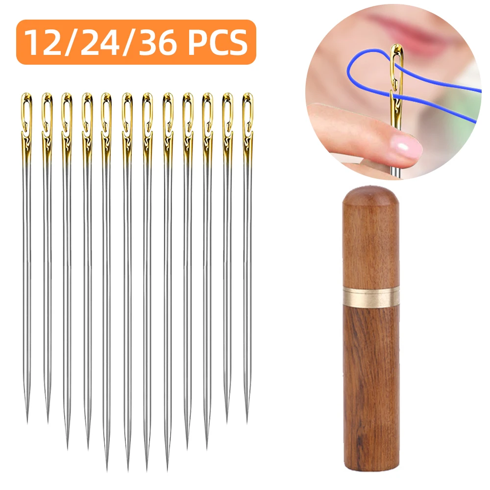 12/24/36 Pcs Stainless Steel Sewing Needles Needleside Hole Threading