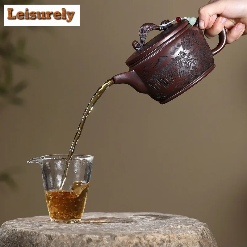 620ml Yixing Purple Clay Teapots Handmade Landscape Large Caliber Pot Raw Ore Stone Red Mud Kettle With Filter Zisha Teaset Gift