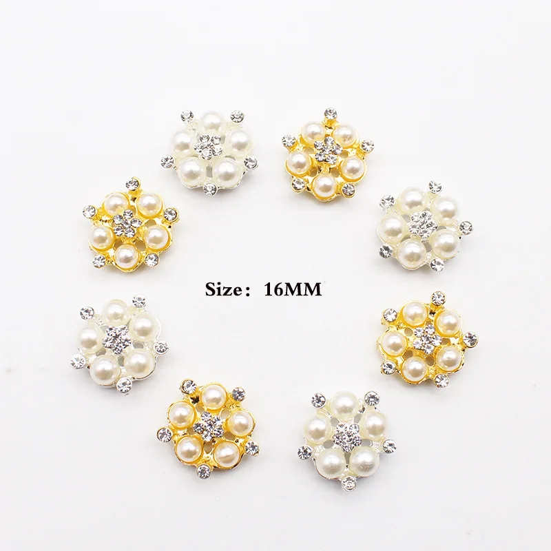 

New 10PCS16MM Alloy Pearl Water Diamond Round Flat Bottom Clothing Hair Accessories, Luggage, Jewelry Accessories