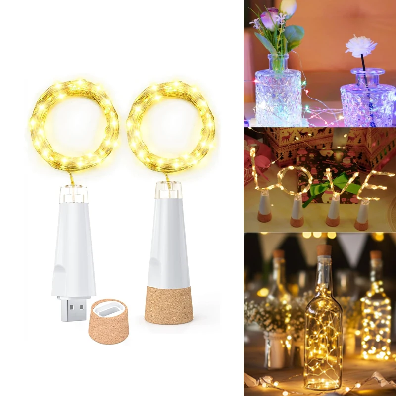 LED Cork Bottle Fairy Lights Wine Bottle Lights USB Rechargeable Indoor Decoration String for Party Wedding Christmas
