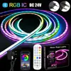 24V Rgbic Neon Strip Led Light 5M 10M 15M 20M Ip65 Rgbic Neon Flexible Lamp Tape With Bluetooth App Remote Rgb Led Wall Light