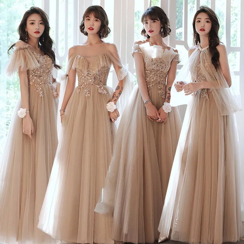 

4 Styles Off Shoulder Bridesmaid Dress 2023 New Applique Sleeveless Prom Gown Elegant Tulle Long Wedding Female Guests Vestidos