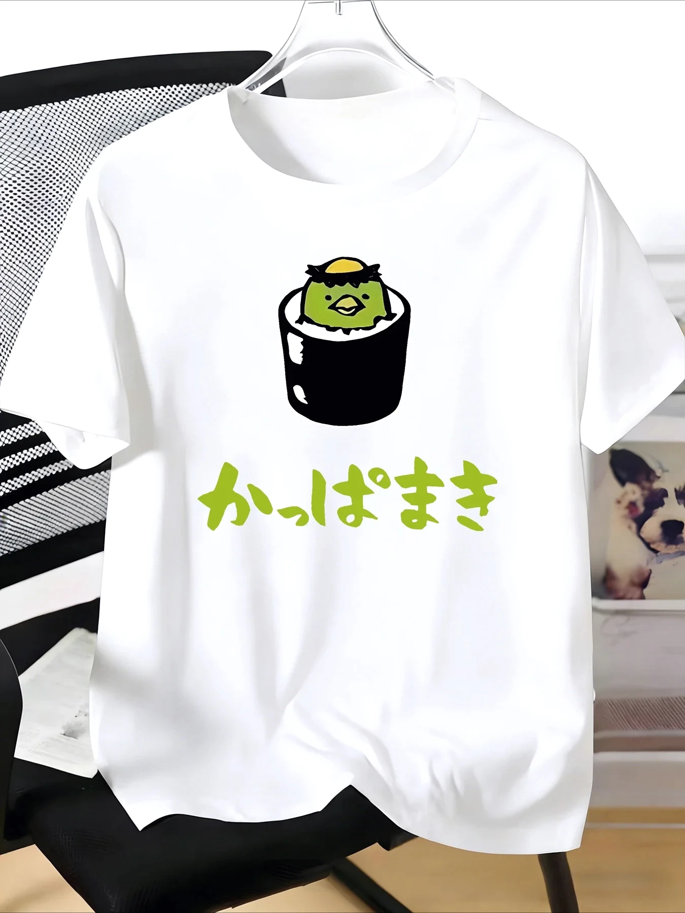 Niedliche Kappa-Sushi-Jacke mit japanischem Textmotiv für Damen, weiche, kurzärmelige Sommer-Freizeitkleidung, Cutecore-Mode für Herren im Sale