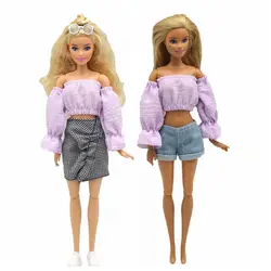 Chemise à manches bouffantes violet clair de 11.5 pouces, 30cm, tenues de poupée pour Barbie, vêtements haut et jupe Shorts, accessoires jouet BJD 1:6, 1/6 