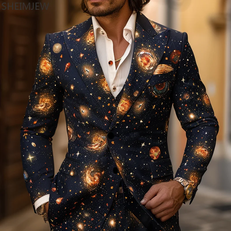 Colorful Printed Suit British Fashion Graffiti Casual Men's Jacket Pants Fashion Casual Men's Suits Party Bar Stage Showing Sets