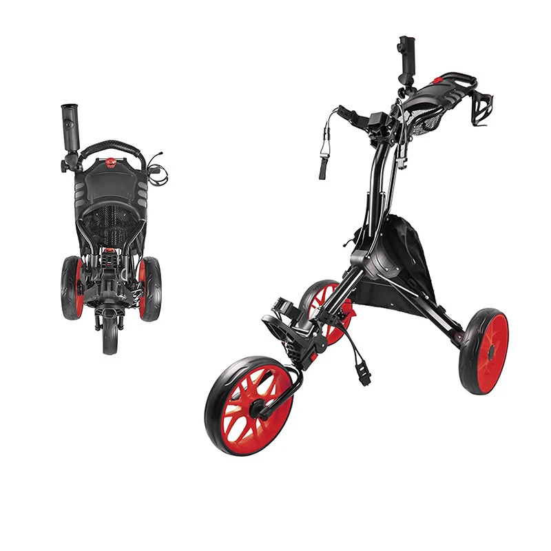 Foldable Design 3 Wheels & 4 Wheels with Umbrella Holder Portable Foldable Golf Trolley