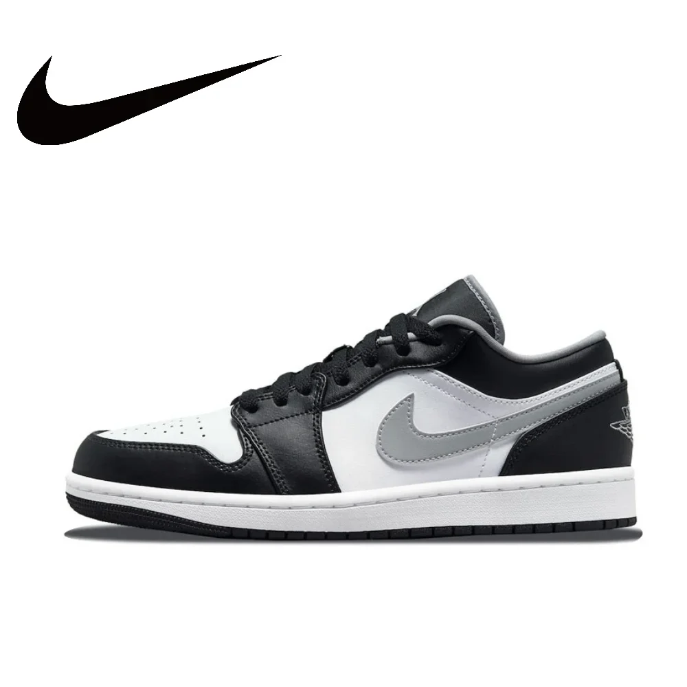 thumbnail image 1 of NIKE Air Jordan 1” Zapatillas de baloncesto retro de caña baja, antideslizantes, resistentes al desgaste, de cuero sintético, color gris humo claro, para hombre, 1 of 5