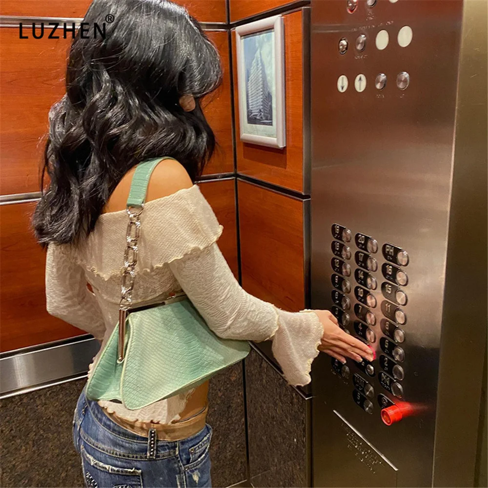 

Vintage Ruffles Slash Neck T-shirt Women Sexy Y2k Retro Flared Sleeve Crop Top Fairycore Patchwork Autumn Ladies Elegant Tees