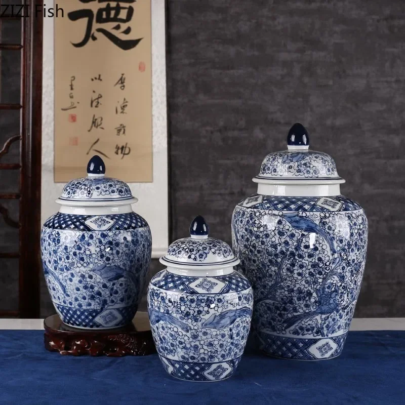 Vaso Di Porcellana Bianco E Blu Dipinto Floreale Vasetti Di Stoccaggio In Ceramica Classica Con Coperchio Tè Caddy Candy Pot Decorazioni Per La Casa V