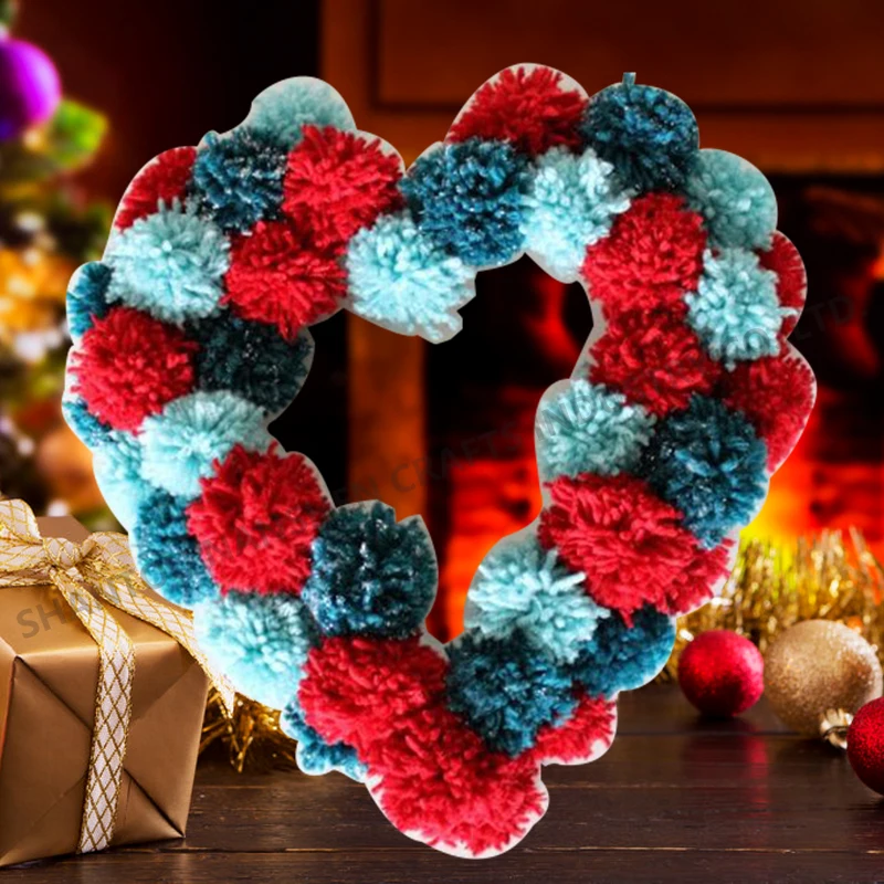 Christmas POM ball wreath door on Valentine's Day POM window decorations