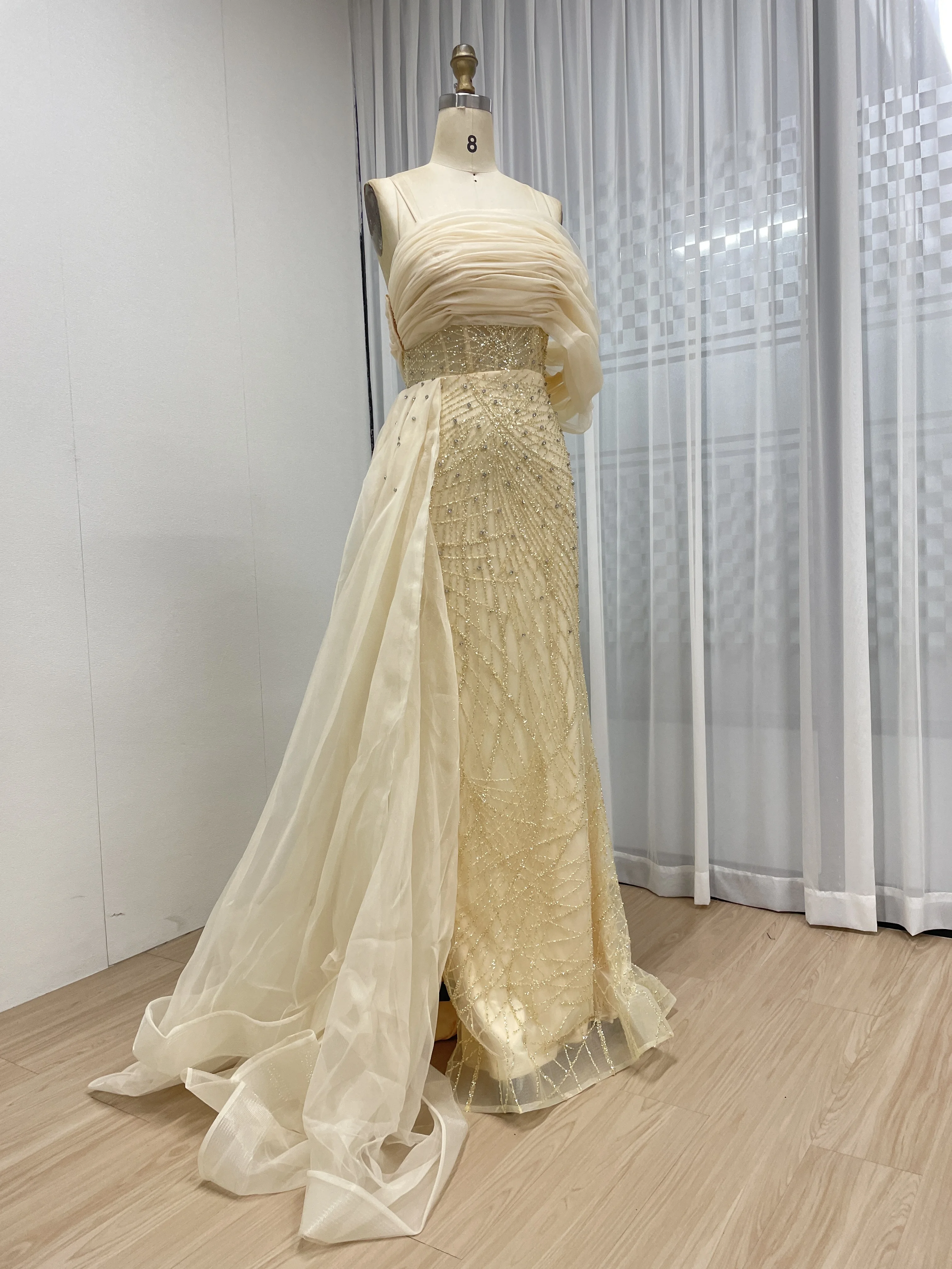 MYMB GRAU Pailletten-Meerjungfrau-Abendkleid mit Spaghettiträgern und transparenter Überrock-Schleppe für formelle Anlässe, Abschlussball-Events, neu MB40373 – Detail 18