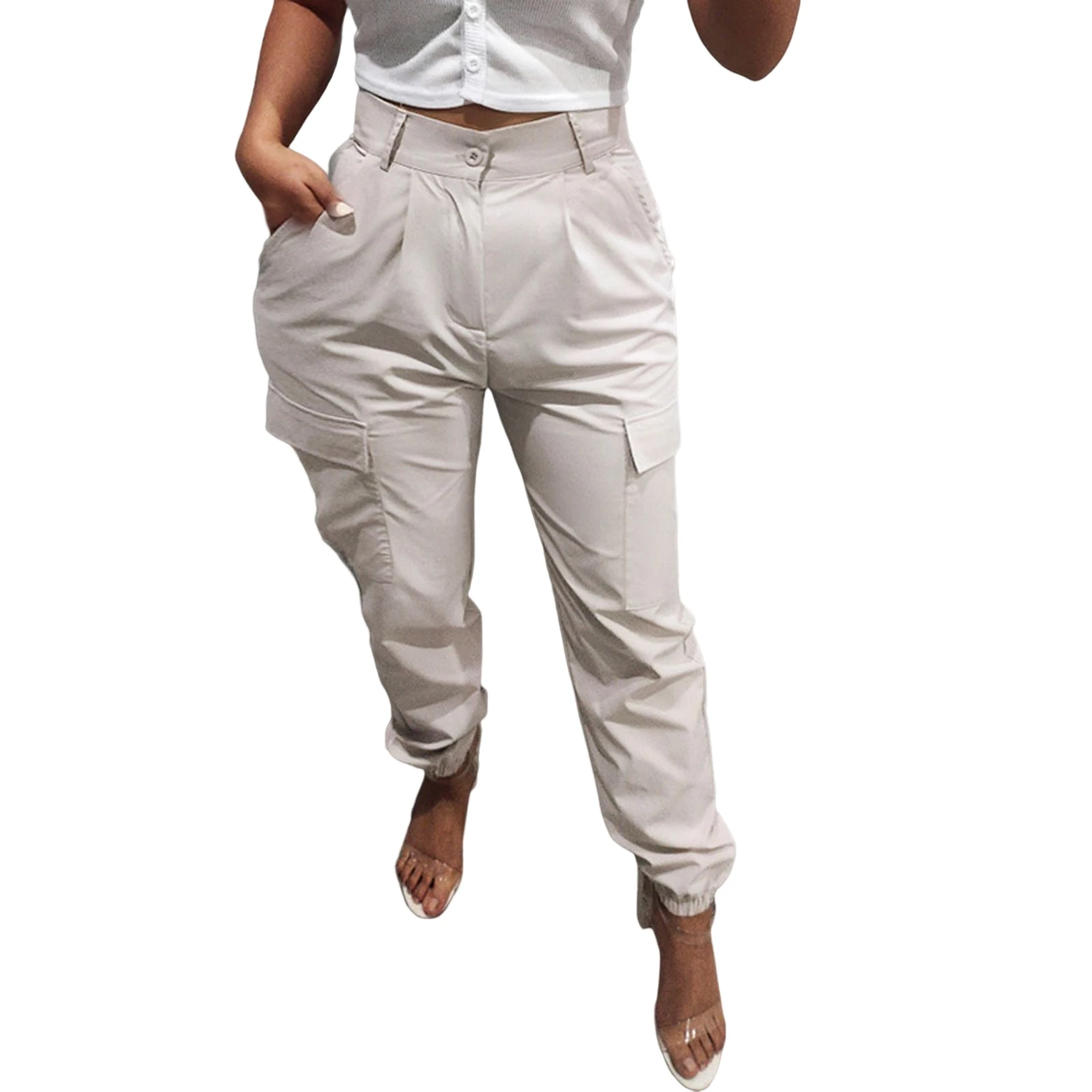 

Women's High Waisted Cargo Pants Solid Color Loose Fit Straight Leg Pants for Running Outdoor Indoor NOV99