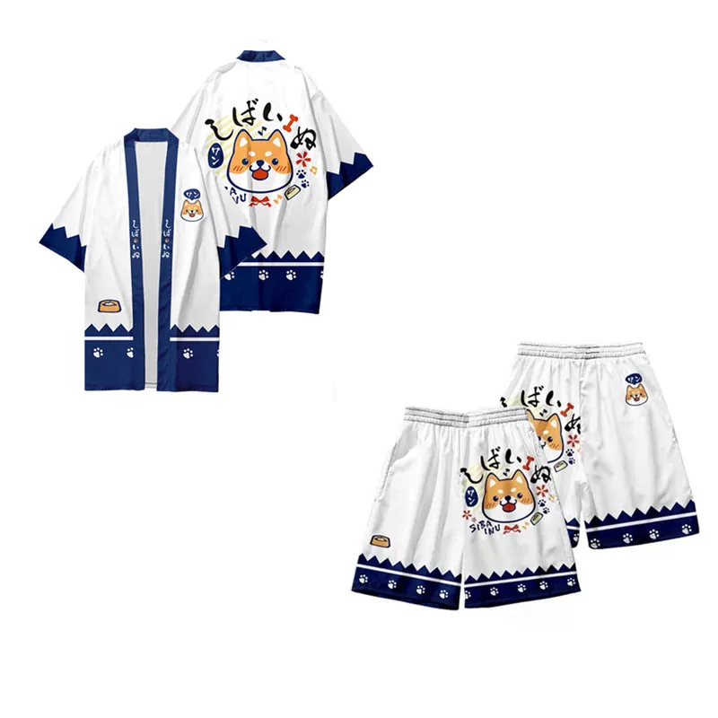 Cute Dog 3D Printing Japanese Kimono Haori Yukata Boys Girls Fashion Summer Kimono shirt and Shorts Sets Two Piece Suit