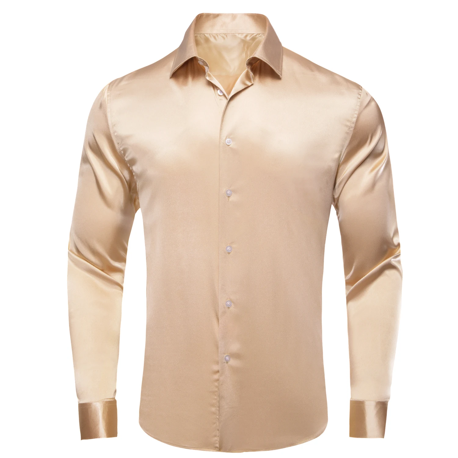 Se46d47977fc146be83c5834901f256e7w Hi-Tie Plain Satin Silk Men's Dress Shirts Long Sleeve Suit Shirt Casual Formal Blouse Pure Solid Rose Gold Peach Pink Mint White Mallzona