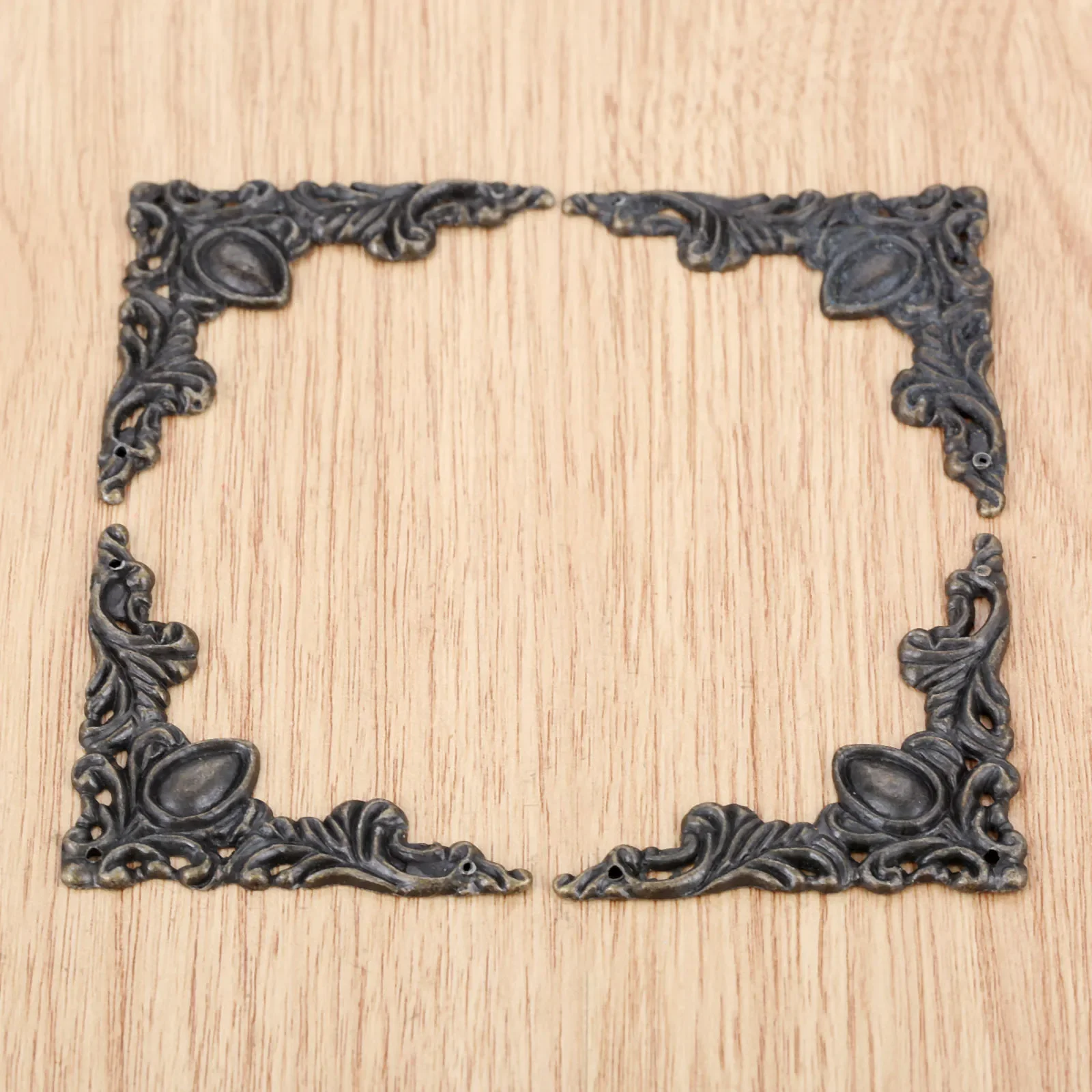 4sets Hollow Corner Protectors Antique Bronze Lace Jewelry Box Feet Wood Gift Wine Case Desk Leg Guard Zinc Alloy 50mm w/nails