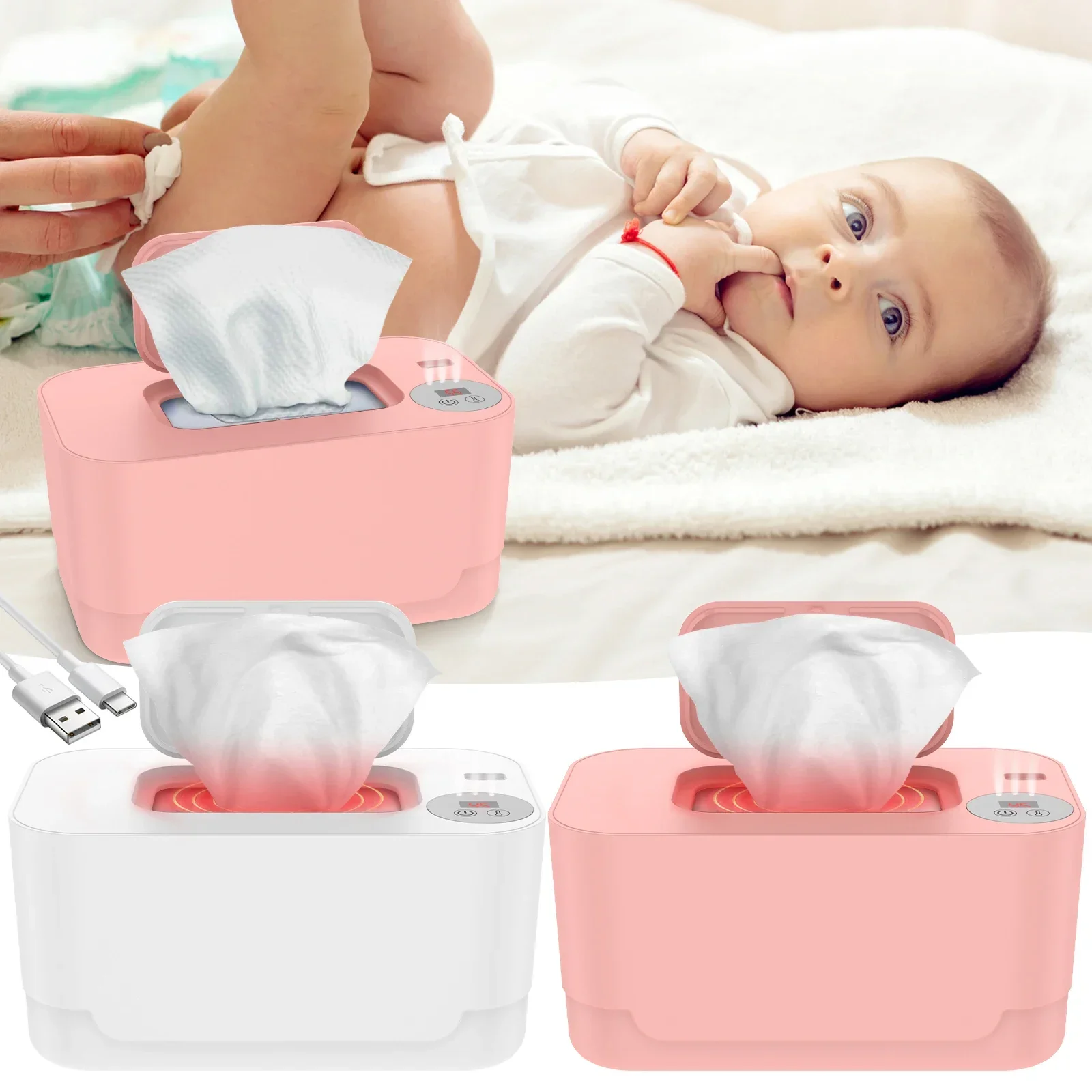 Chauffe-lingettes humides pour bébé, avec affichage LED, distributeur de serviettes humides, Portable, USB, chauffe-lingettes pour bébé, boîte chauffante pour serviettes, maison/voiture