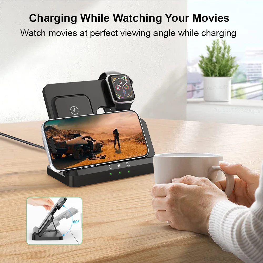 Wireless Charger 3 in 1 Wireless Charging Stand Foldable Fast Charging Station for iPhone 15 14 13 12 Apple Watch 9 8 7 6 5