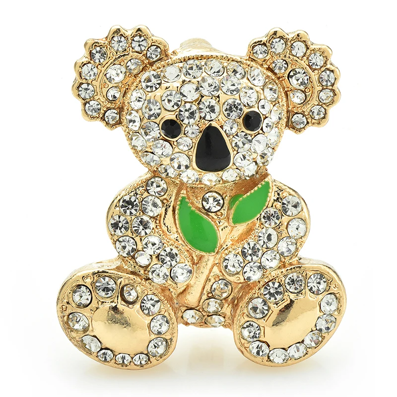Wuli&baby Lovely Koala Brooches For Women Unisex Rhinestone Bear Animal
