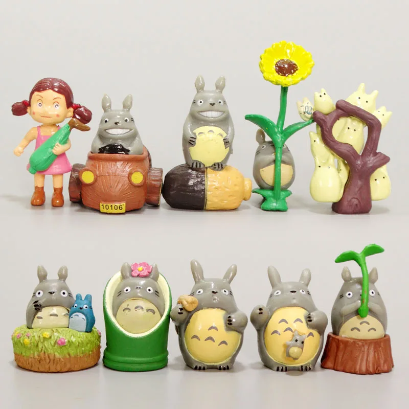 10Pcs/Set Anime Totoro Mini Resin Action Figures Hayao Miyazaki Miniature  Cake Toppers Figurines Dolls Garden Decoration Gift