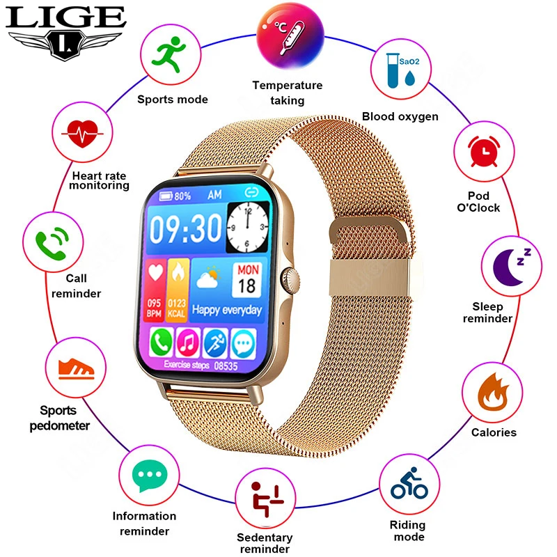 

Смарт-часы LIGE женские и мужские с поддержкой Bluetooth и Пульсометром