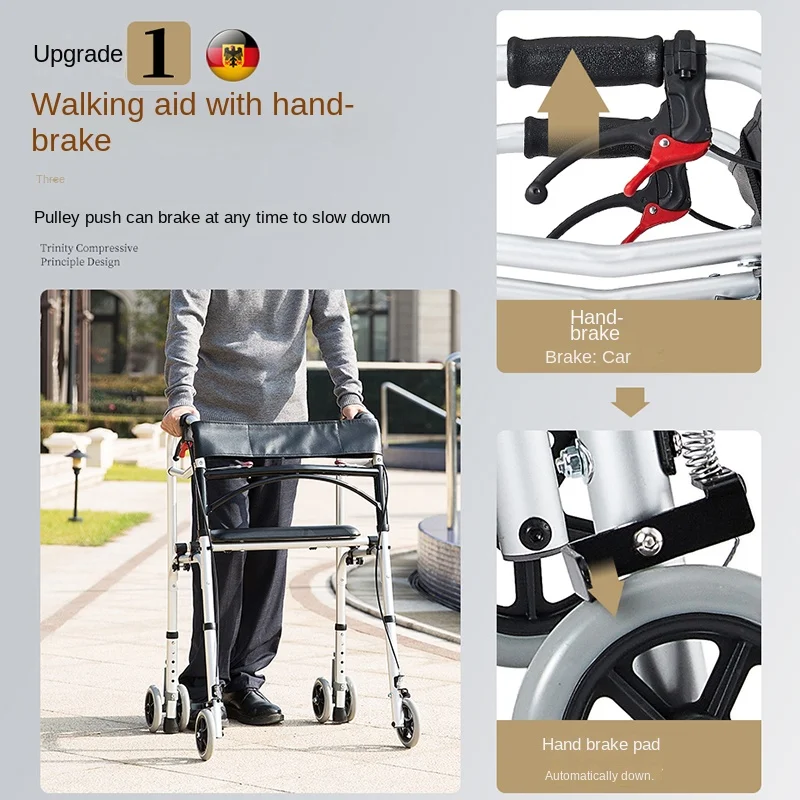 Walking assistant with wheels and seat Learning walker for elderly Hand-pushed walking aid with hand brake for seniors