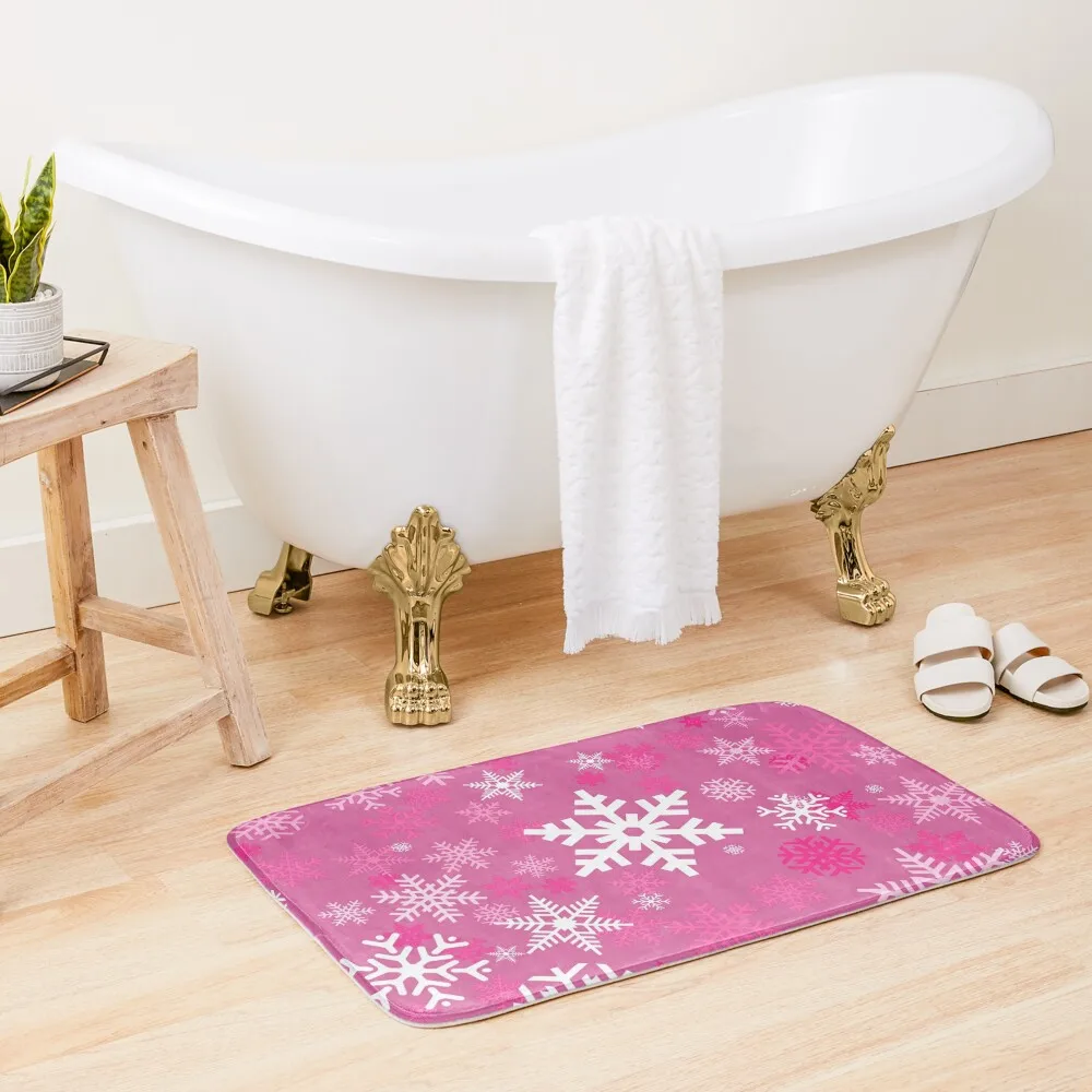 

Snowflakes Pattern in Pink Fuchsia Bath Mat Water Absorbent Bathroom Rug Set For Bathroom Mat