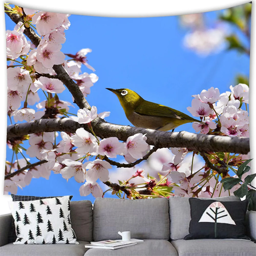 

Pink Flower and Bird Print Large Wall Tapestry Hippie Wall Hanging Bohemian Art Tapestries Bedroom Living Room Dorm Home Decor