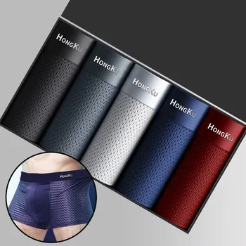 4/5 PCS Men's Panties Men Underwear Boxershorts Men Boxer Ropa Interior Hombre Calzoncillos Breathable Bamboo Hole Large Size