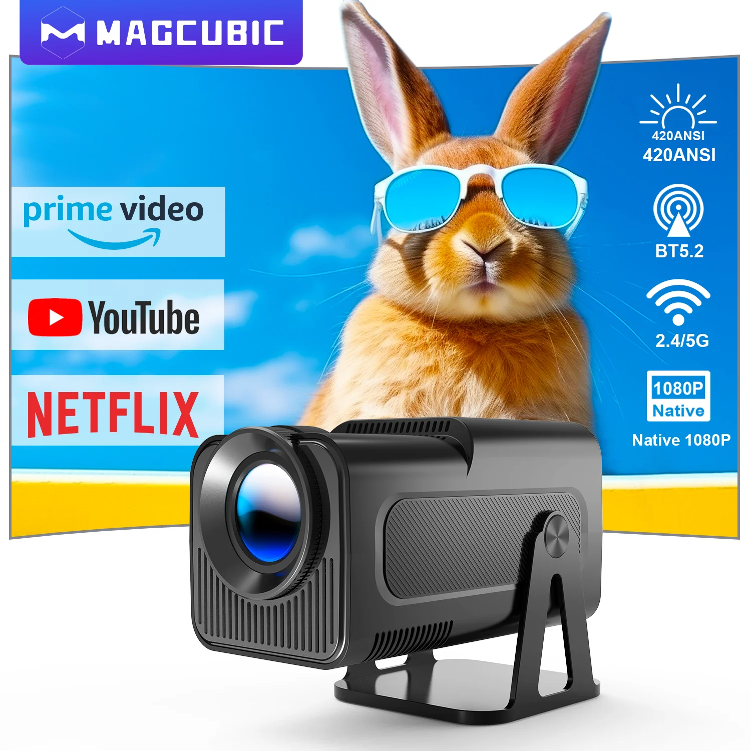 Magcubic HY320 NTV Netflix Officially Licensed Android 13 Projector with 1080P 500ANSI Prime Video YouTube WIFi BT5.2 Portable