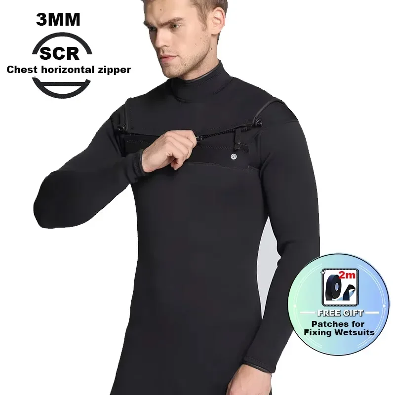 3mm Neoprene Mens Wetsuit Chest Zip Front Entry Diving Suit for Bodyboarding &Scuba,Plus Size Thermal Durable Swimwear