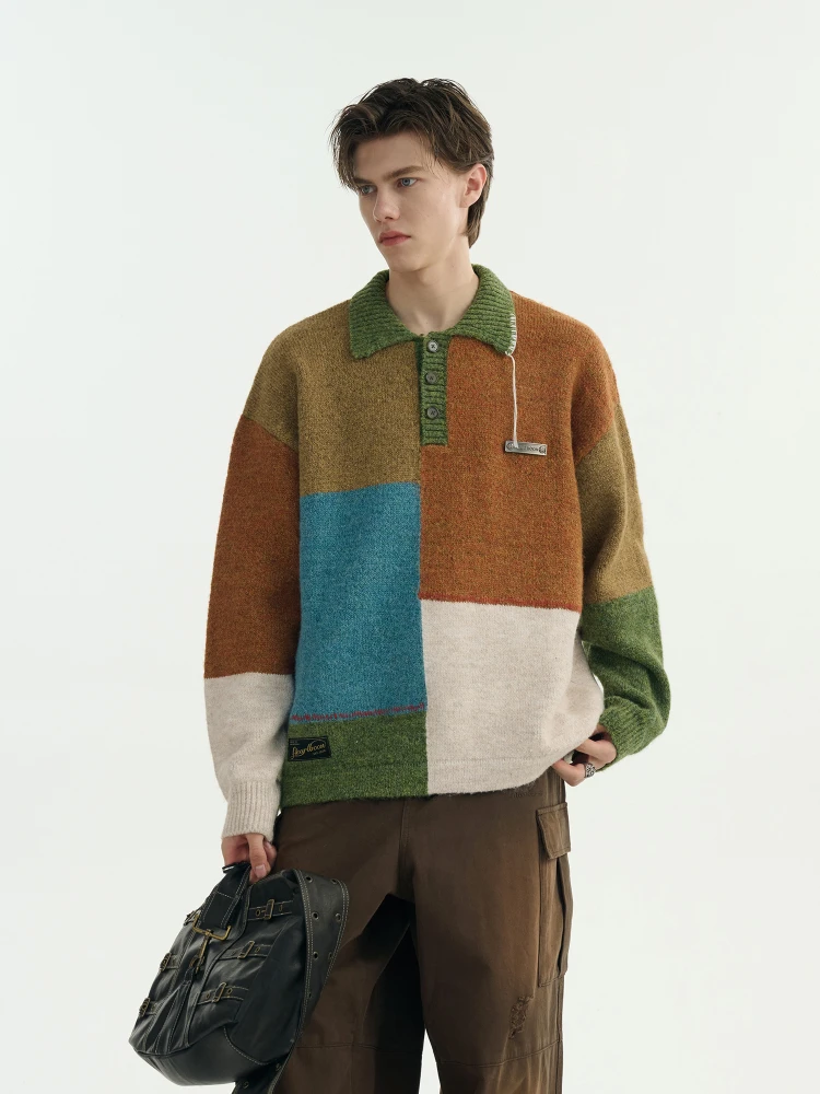 Pullover round Neck Sweater Men's and Women's Same Fashion All-Match Loose American Retro Irregular Color Matching Tassel Spring