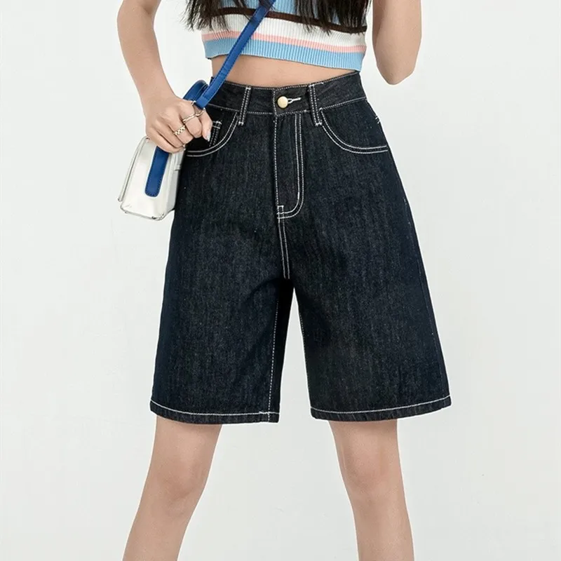 ZHISILAO Solid Knee length Denim Shorts 